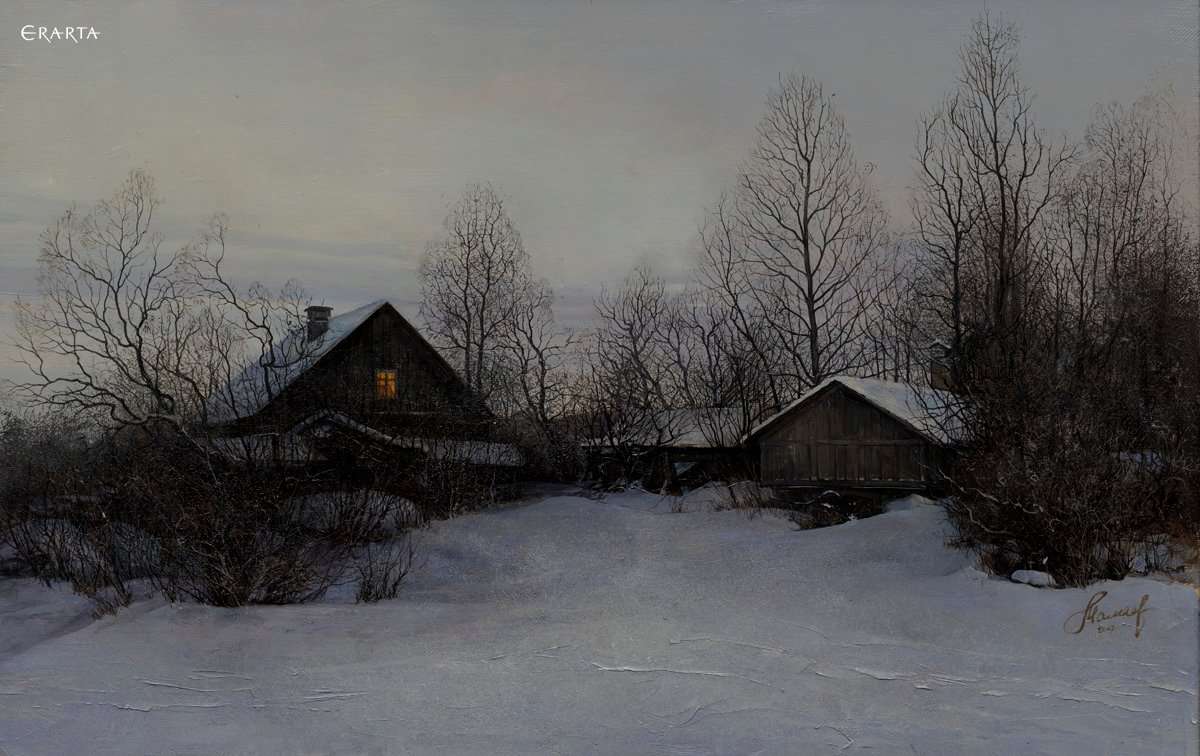 Зимний вечер, художник Андрей Мамаев