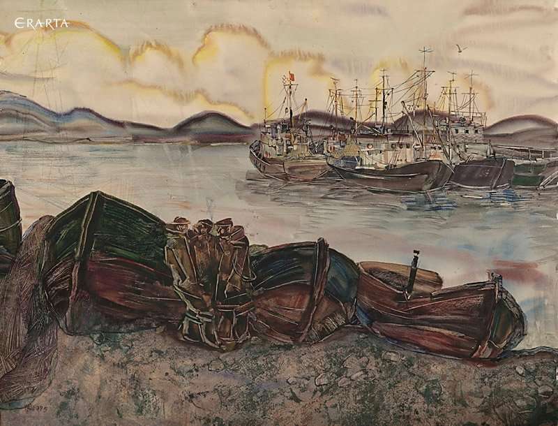 Landscape with Fishermen. Novorossiysk., artist Anatoly Popov