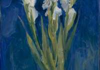 Gladiolus white on blue,&nbsp;artist&nbsp;Elena&nbsp;Ivanova