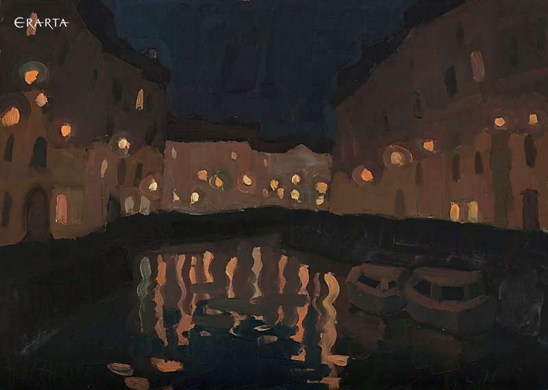 Night at the River Moika, artist Andrey Neganov