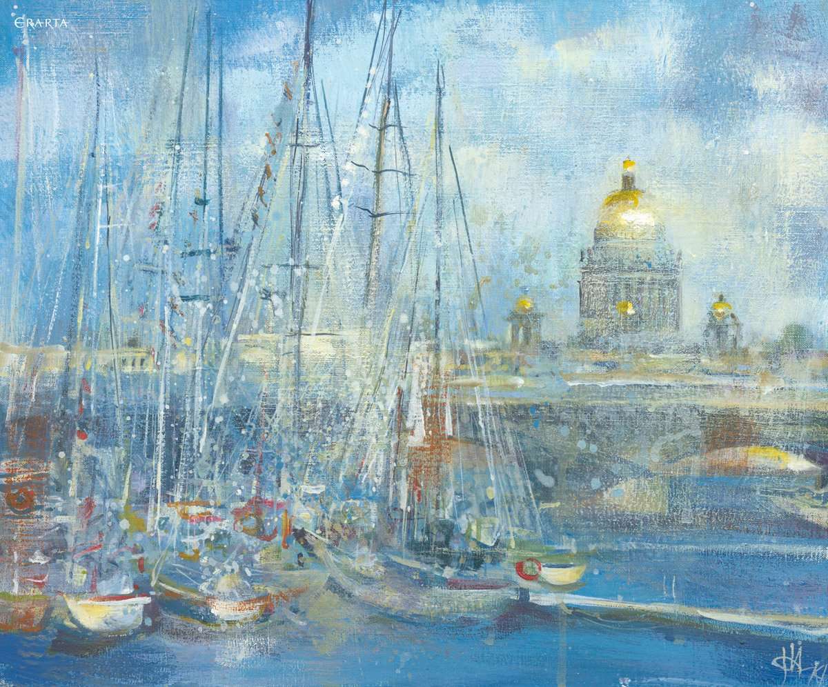 Яхты на Неве, художник Надежда Анфалова