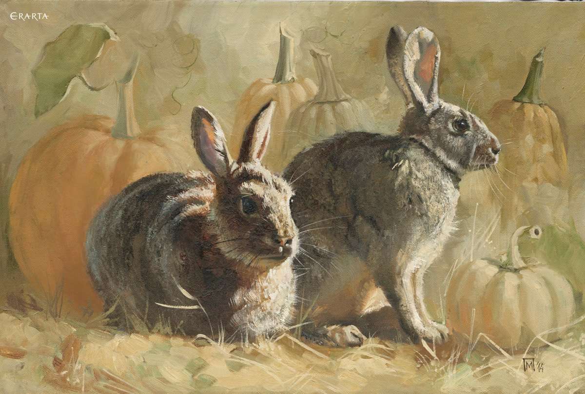 Зайцы и тыквы, художник Мария Павлова